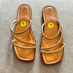 Strappy gold flat sandals. Size 9 Made in Italy